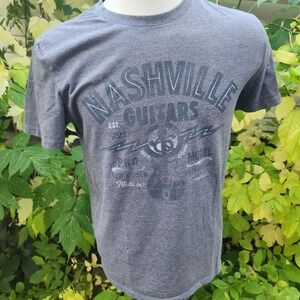 Lucky Brand Nashville Guitars Graphic T Shirt‎ Men's Medium Gray Cotton